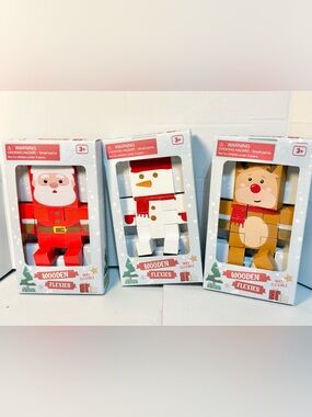 Keycraft Wooden Flexies Christmas Set Of 3 Santa Reindeer Snowman NIB